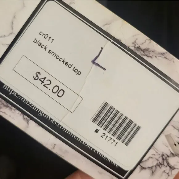 #79 Dazzling Divas Black Smocked Crop Top Bow Tie Shoulders, L NEW - Picture 7 of 8